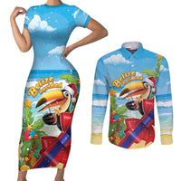 Belize Navidad Christmas Couples Matching Short Sleeve Bodycon Dress and Long Sleeve Button Shirt Funny Santa Toucan - Wonder Print Shop