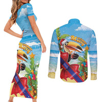 Belize Navidad Christmas Couples Matching Short Sleeve Bodycon Dress and Long Sleeve Button Shirt Funny Santa Toucan - Wonder Print Shop