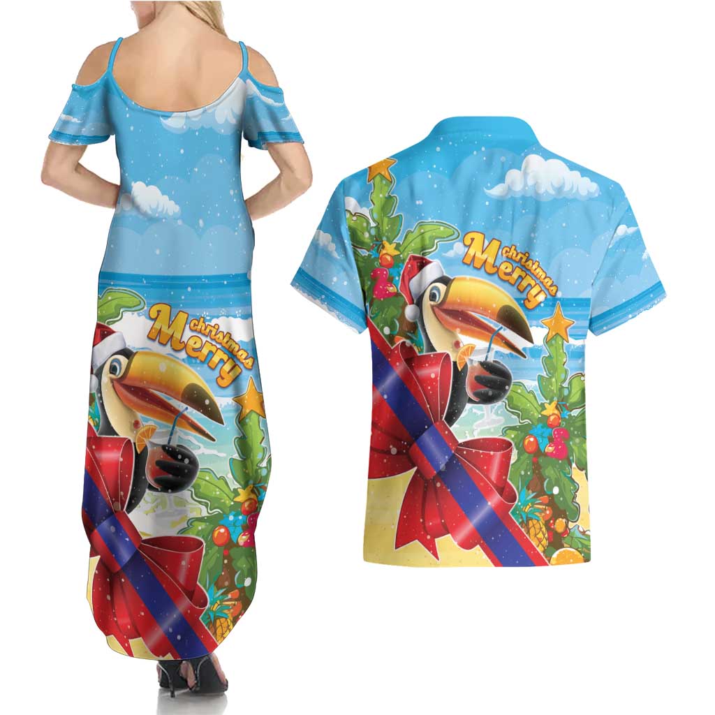 Belize Navidad Christmas Couples Matching Summer Maxi Dress and Hawaiian Shirt Funny Santa Toucan - Wonder Print Shop