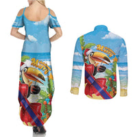 Belize Navidad Christmas Couples Matching Summer Maxi Dress and Long Sleeve Button Shirt Funny Santa Toucan - Wonder Print Shop