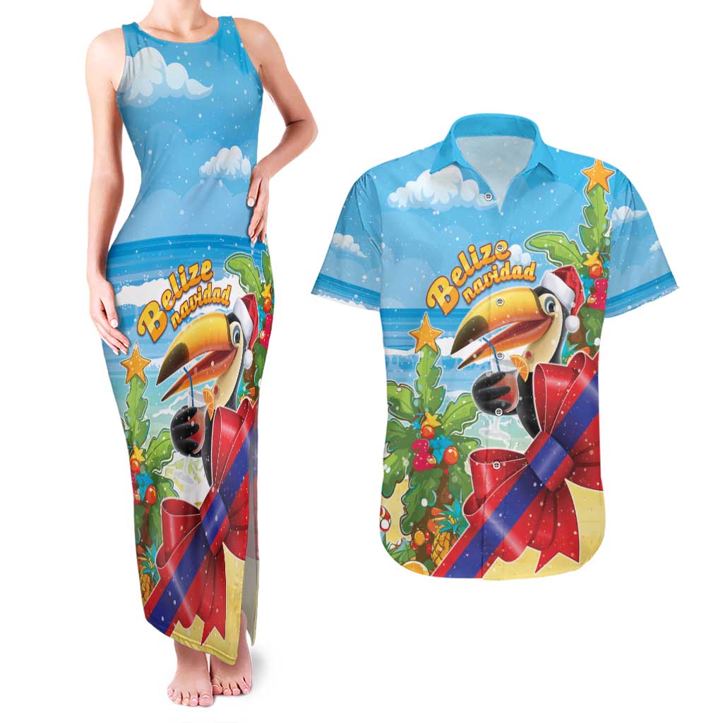 Belize Navidad Christmas Couples Matching Tank Maxi Dress and Hawaiian Shirt Funny Santa Toucan - Wonder Print Shop