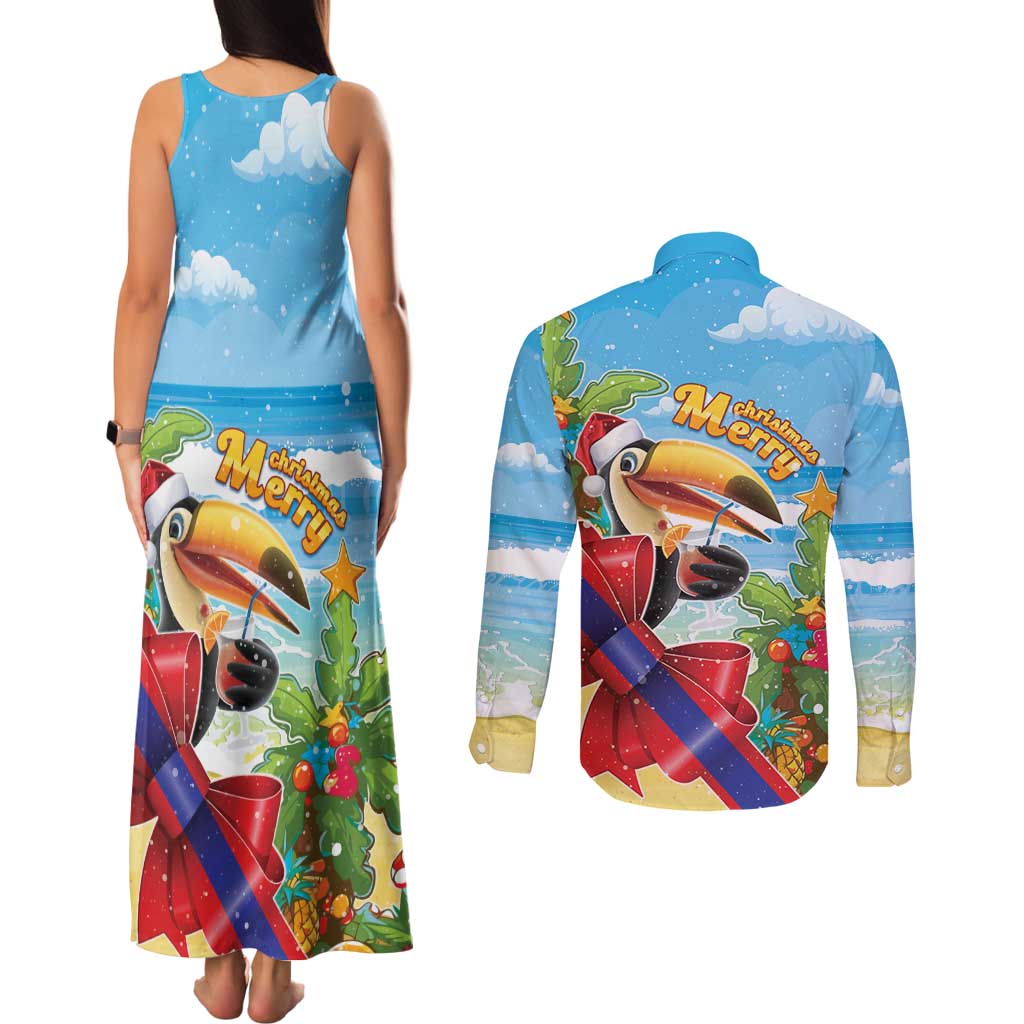 Belize Navidad Christmas Couples Matching Tank Maxi Dress and Long Sleeve Button Shirt Funny Santa Toucan - Wonder Print Shop