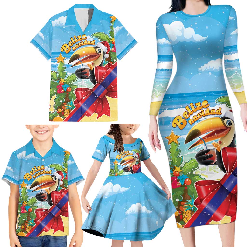 Belize Navidad Christmas Family Matching Long Sleeve Bodycon Dress and Hawaiian Shirt Funny Santa Toucan - Wonder Print Shop