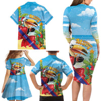 Belize Navidad Christmas Family Matching Long Sleeve Bodycon Dress and Hawaiian Shirt Funny Santa Toucan - Wonder Print Shop