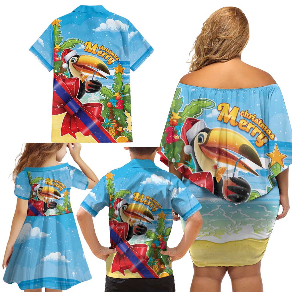 Belize Navidad Christmas Family Matching Off Shoulder Short Dress and Hawaiian Shirt Funny Santa Toucan - Wonder Print Shop