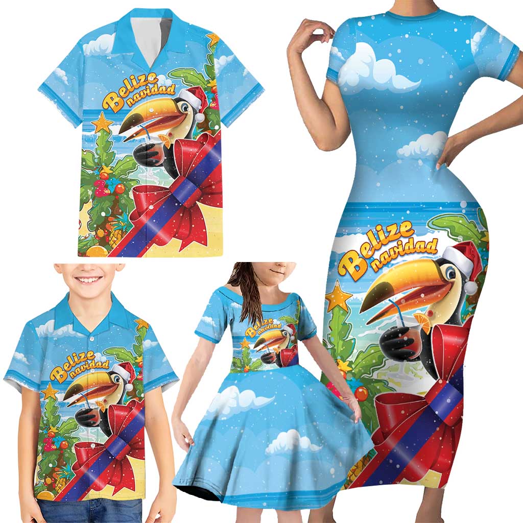 Belize Navidad Christmas Family Matching Short Sleeve Bodycon Dress and Hawaiian Shirt Funny Santa Toucan - Wonder Print Shop