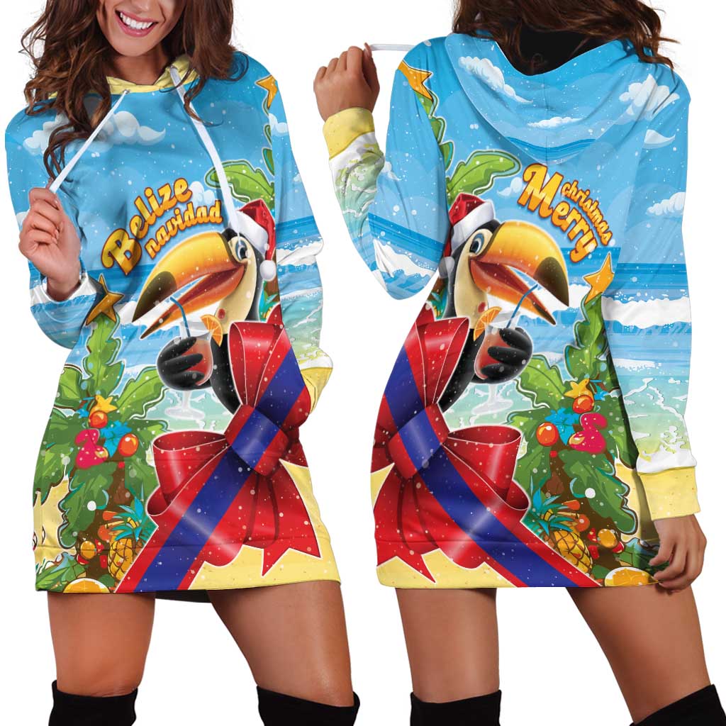 Belize Navidad Christmas Hoodie Dress Funny Santa Toucan - Wonder Print Shop