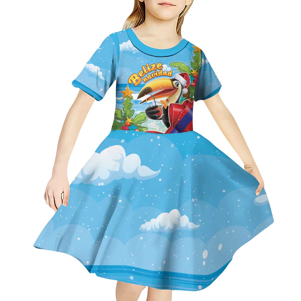 Belize Navidad Christmas Kid Short Sleeve Dress Funny Santa Toucan - Wonder Print Shop