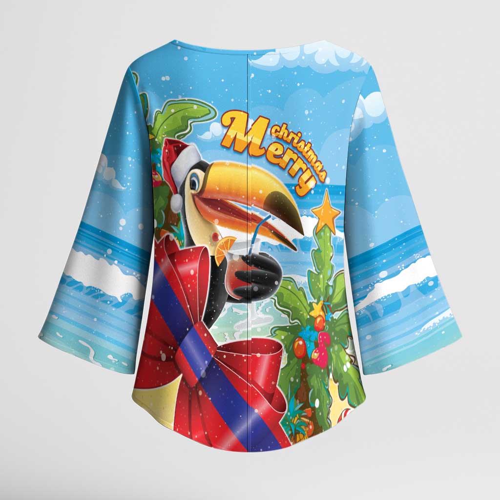 Belize Navidad Christmas Kimono Sleeve Blouse Funny Santa Toucan - Wonder Print Shop