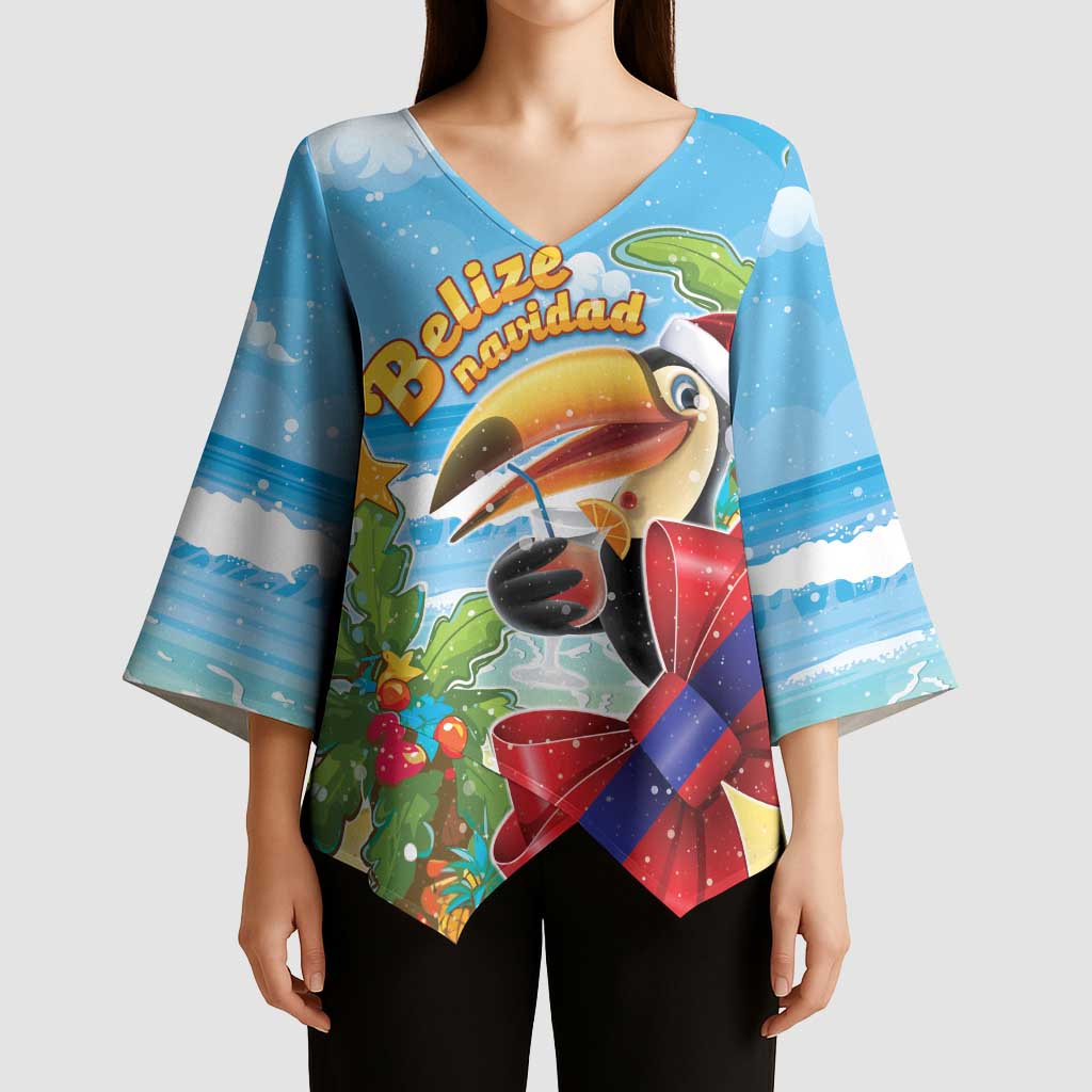 Belize Navidad Christmas Kimono Sleeve Blouse Funny Santa Toucan - Wonder Print Shop
