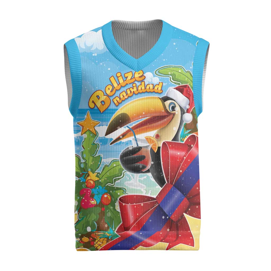Belize Navidad Christmas Knitted V-Neck Vest Funny Santa Toucan - Wonder Print Shop