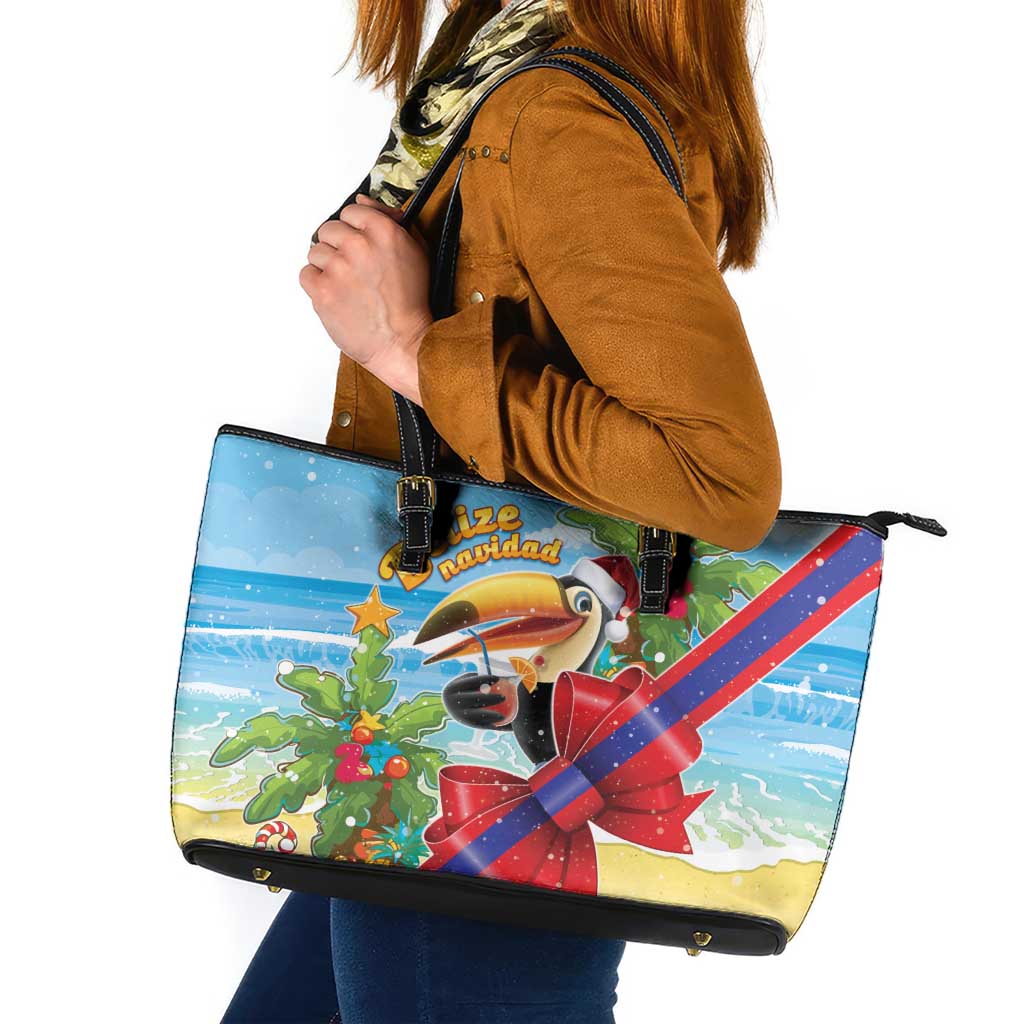 Belize Navidad Christmas Leather Tote Bag Funny Santa Toucan - Wonder Print Shop