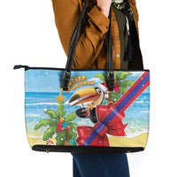 Belize Navidad Christmas Leather Tote Bag Funny Santa Toucan - Wonder Print Shop