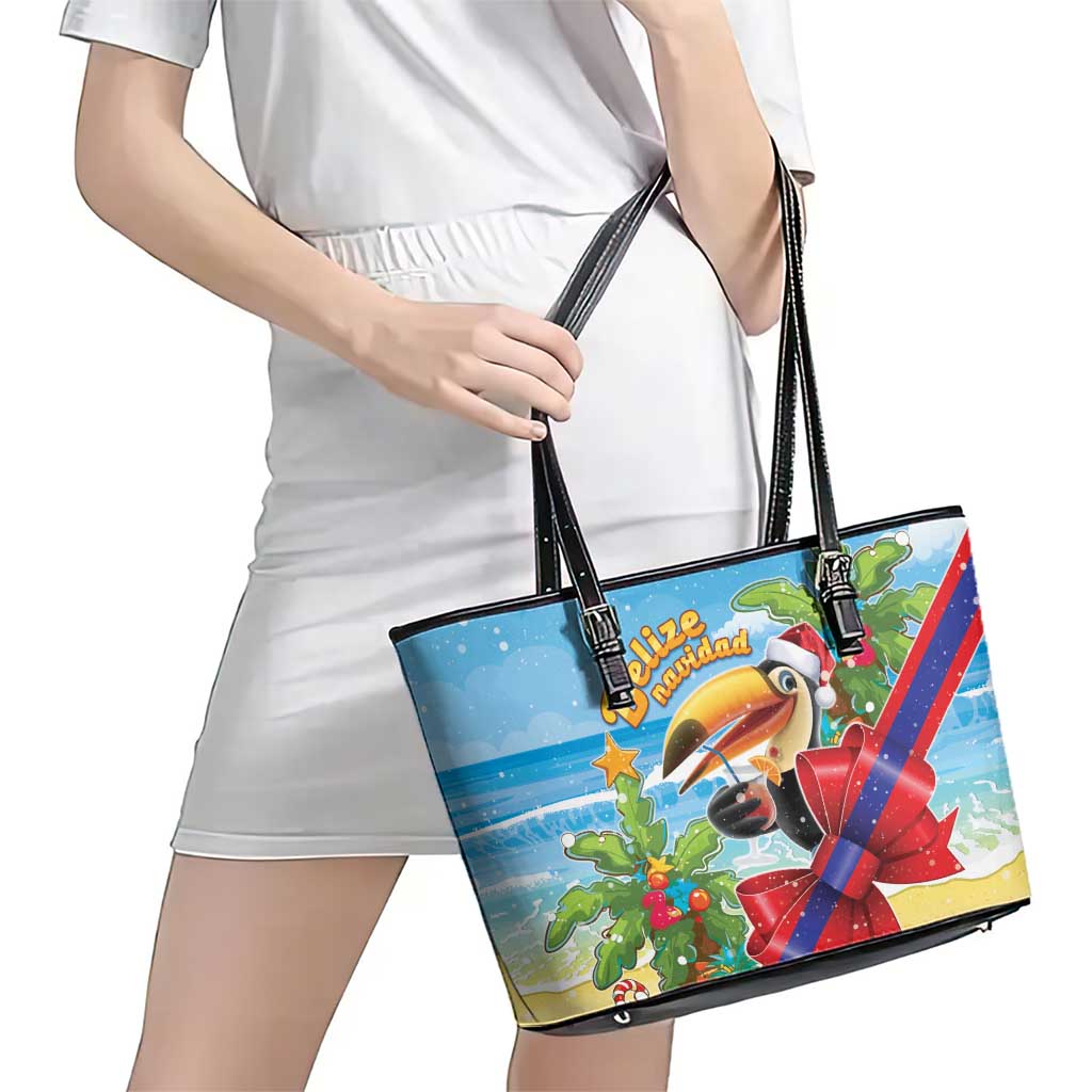 Belize Navidad Christmas Leather Tote Bag Funny Santa Toucan - Wonder Print Shop