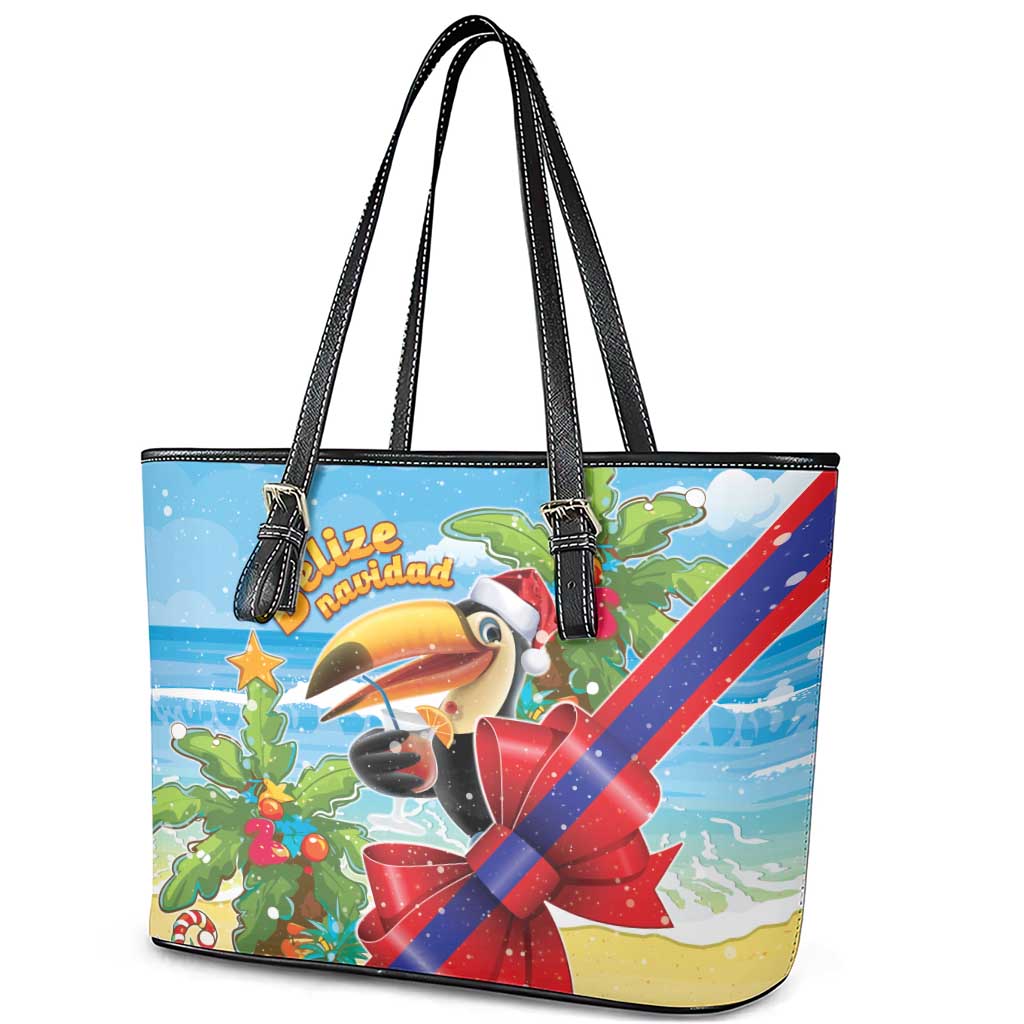 Belize Navidad Christmas Leather Tote Bag Funny Santa Toucan - Wonder Print Shop