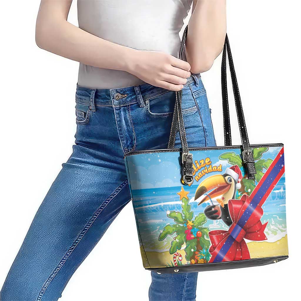 Belize Navidad Christmas Leather Tote Bag Funny Santa Toucan - Wonder Print Shop
