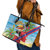 Belize Navidad Christmas Leather Tote Bag Funny Santa Toucan - Wonder Print Shop