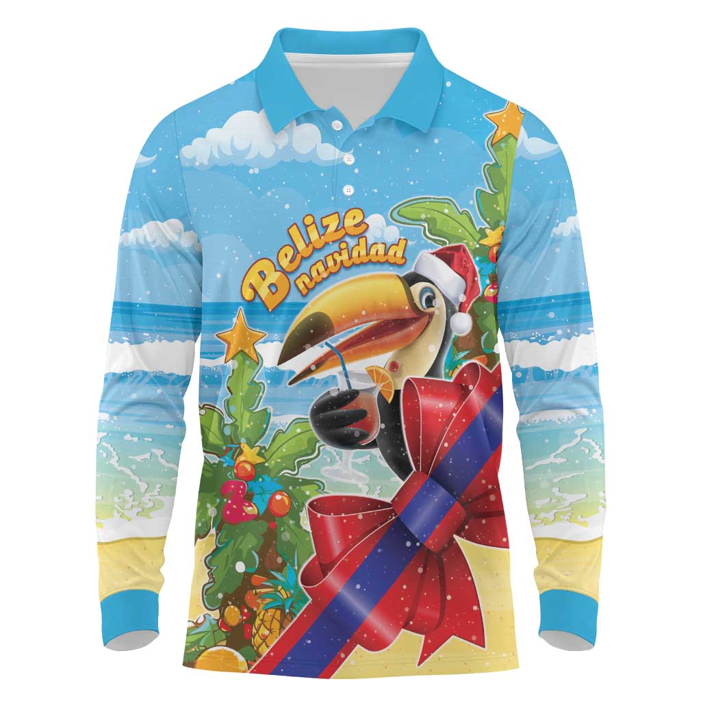 Belize Navidad Christmas Long Sleeve Polo Shirt Funny Santa Toucan - Wonder Print Shop