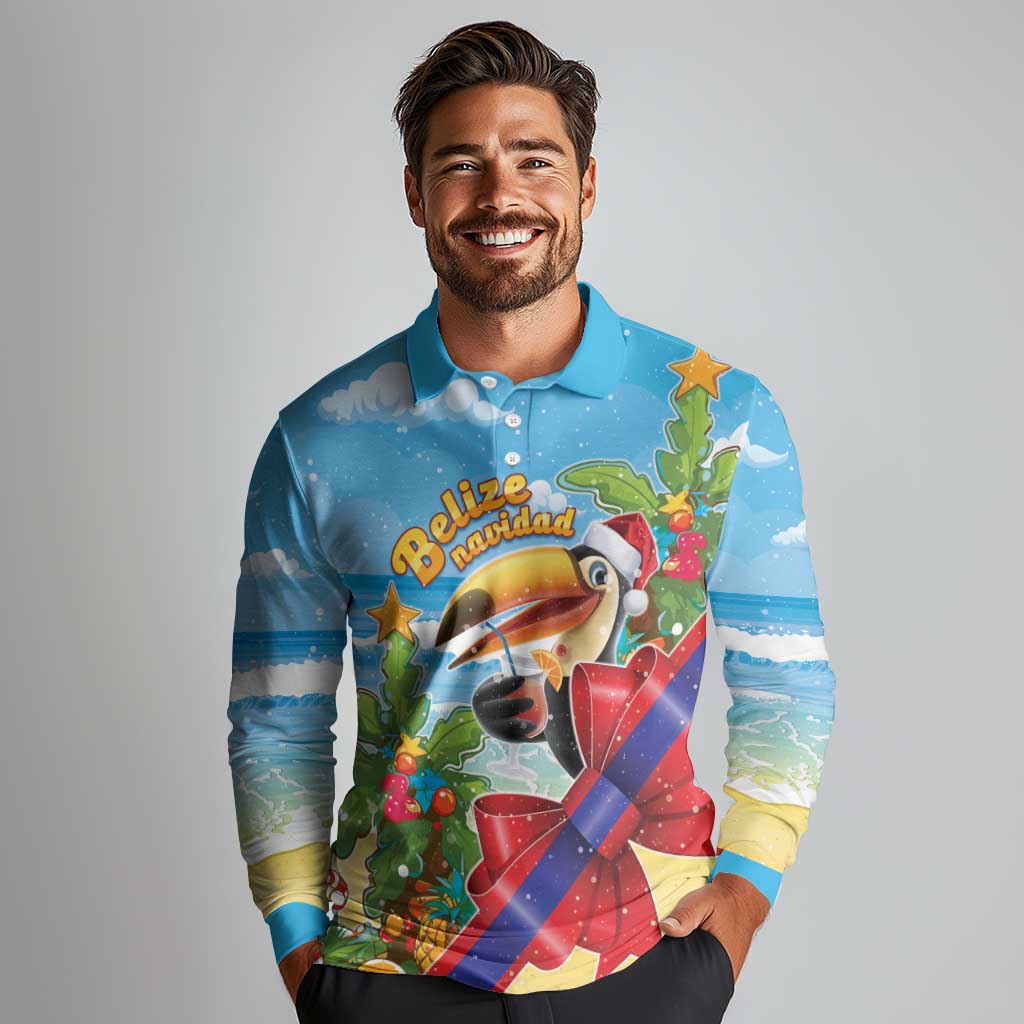Belize Navidad Christmas Long Sleeve Polo Shirt Funny Santa Toucan - Wonder Print Shop