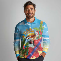 Belize Navidad Christmas Long Sleeve Polo Shirt Funny Santa Toucan - Wonder Print Shop