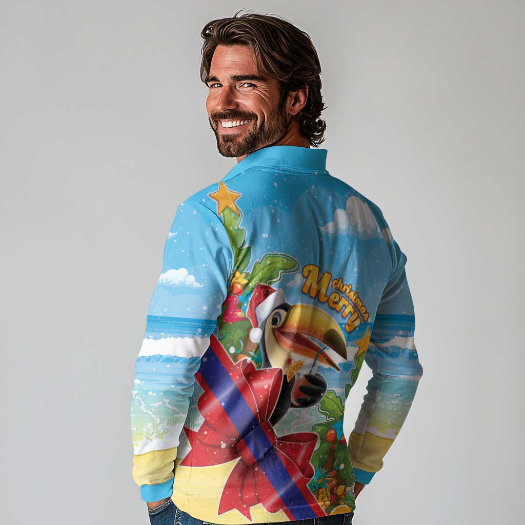 Belize Navidad Christmas Long Sleeve Polo Shirt Funny Santa Toucan - Wonder Print Shop