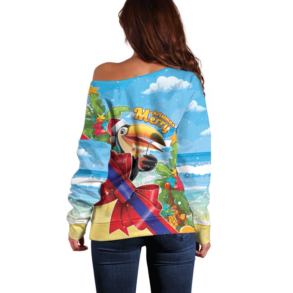 Belize Navidad Christmas Off Shoulder Sweater Funny Santa Toucan - Wonder Print Shop