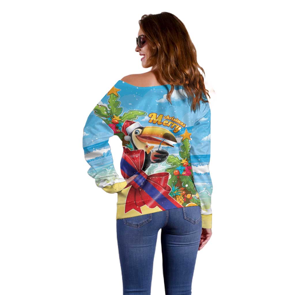 Belize Navidad Christmas Off Shoulder Sweater Funny Santa Toucan - Wonder Print Shop