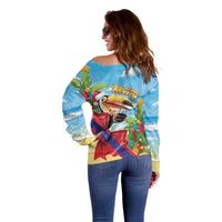Belize Navidad Christmas Off Shoulder Sweater Funny Santa Toucan - Wonder Print Shop