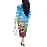 Belize Navidad Christmas Off The Shoulder Long Sleeve Dress Funny Santa Toucan - Wonder Print Shop