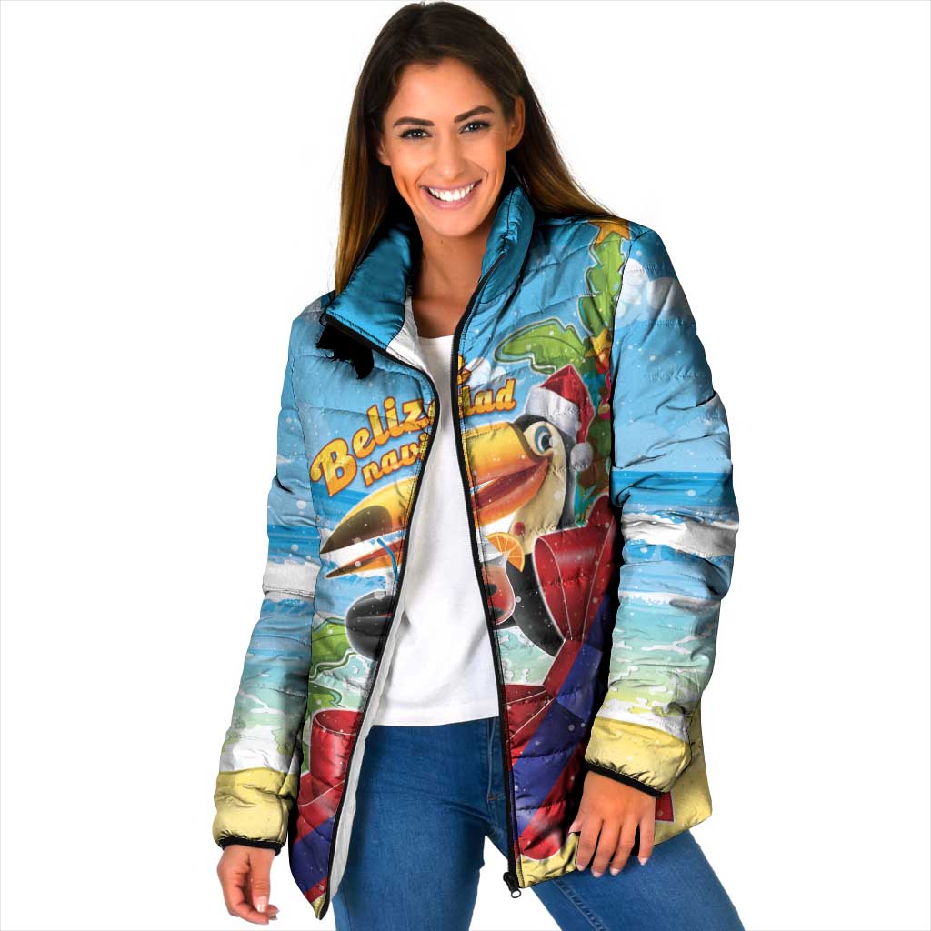 Belize Navidad Christmas Padded Jacket Funny Santa Toucan - Wonder Print Shop