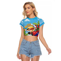 Belize Navidad Christmas Raglan Cropped T Shirt Funny Santa Toucan - Wonder Print Shop