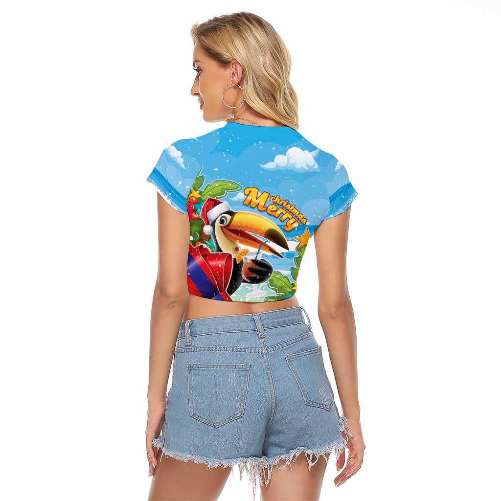 Belize Navidad Christmas Raglan Cropped T Shirt Funny Santa Toucan - Wonder Print Shop