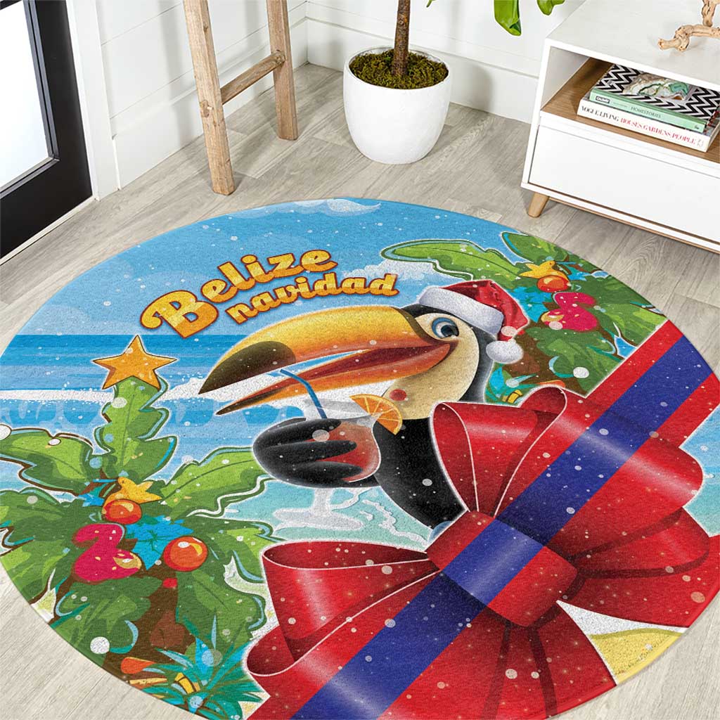 Belize Navidad Christmas Round Carpet Funny Santa Toucan - Wonder Print Shop