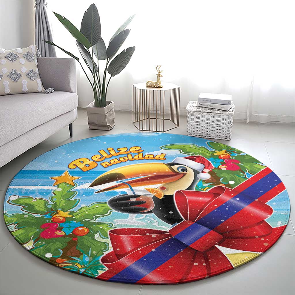 Belize Navidad Christmas Round Carpet Funny Santa Toucan - Wonder Print Shop