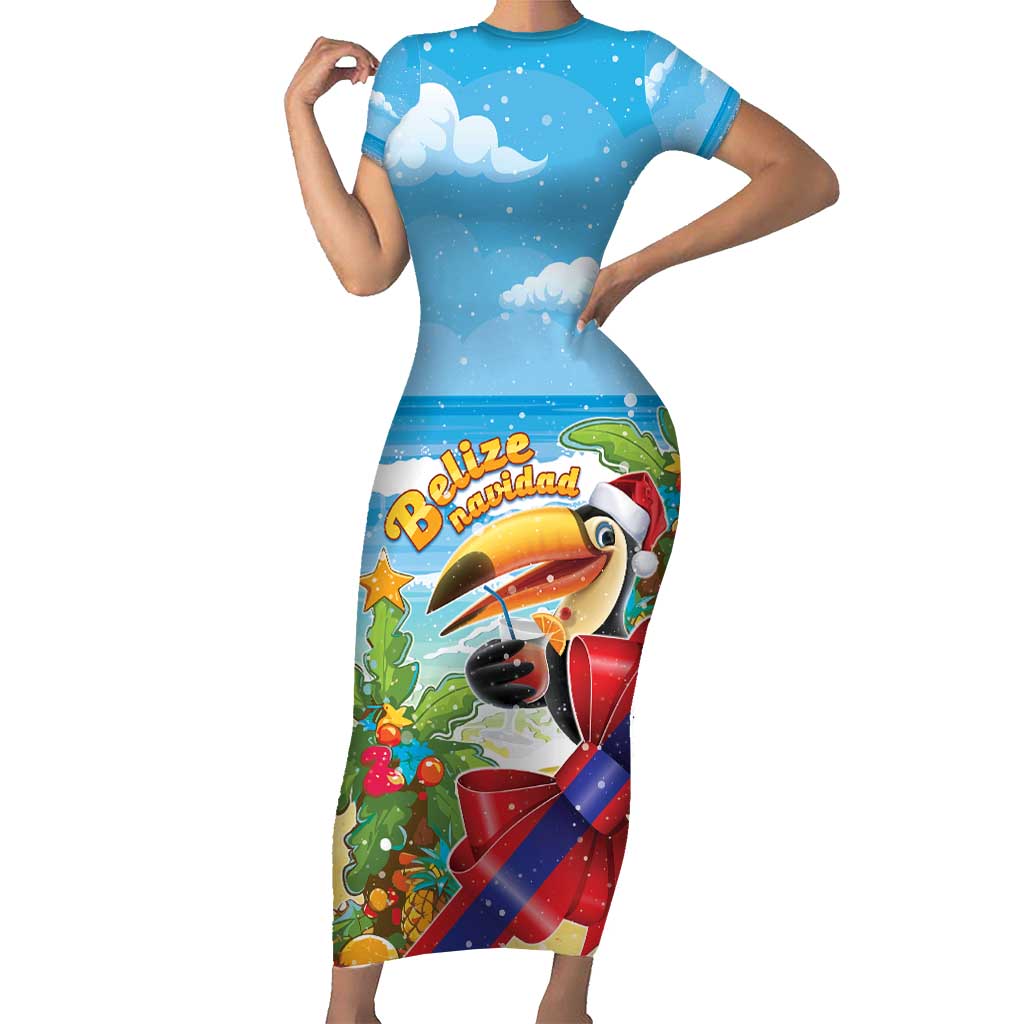 Belize Navidad Christmas Short Sleeve Bodycon Dress Funny Santa Toucan - Wonder Print Shop