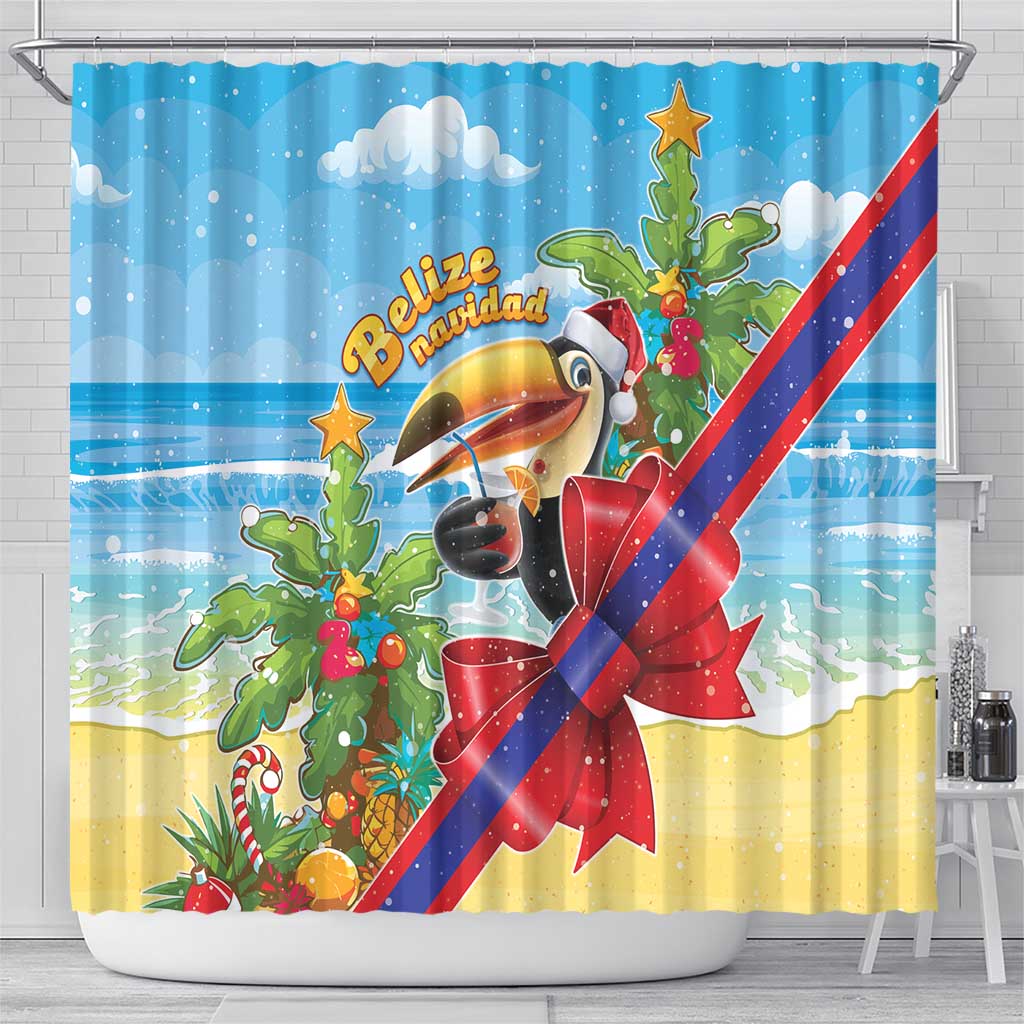 Belize Navidad Christmas Shower Curtain Funny Santa Toucan - Wonder Print Shop
