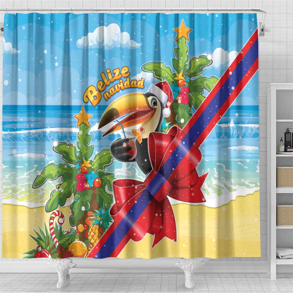Belize Navidad Christmas Shower Curtain Funny Santa Toucan - Wonder Print Shop