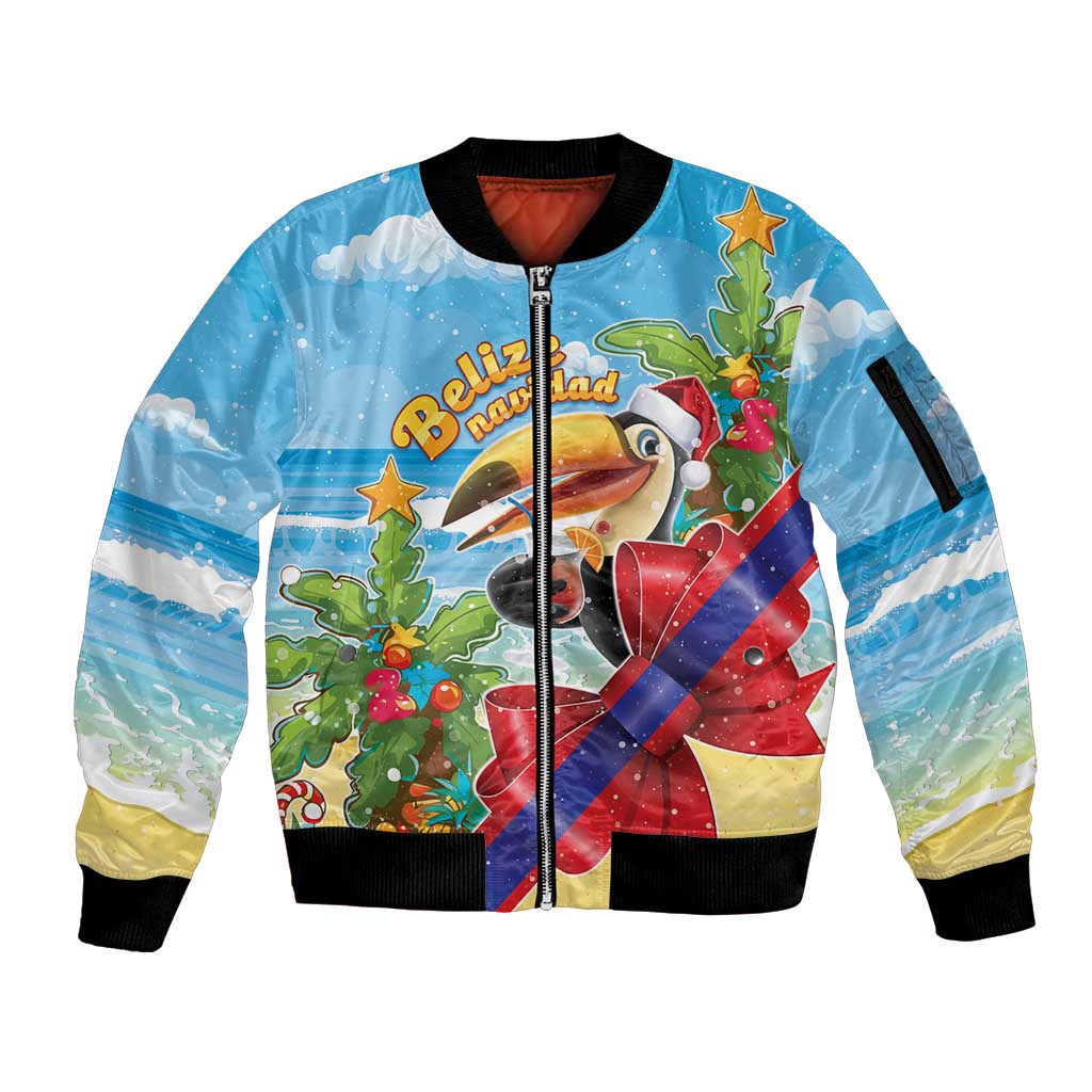 Belize Navidad Christmas Sleeve Zip Bomber Jacket Funny Santa Toucan - Wonder Print Shop
