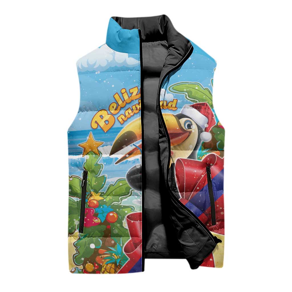 Belize Navidad Christmas Sleeveless Puffer Jacket Funny Santa Toucan - Wonder Print Shop