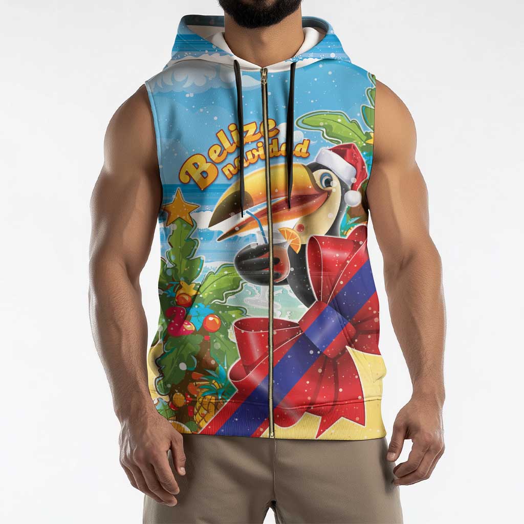 Belize Navidad Christmas Sleeveless Zip Hoodie Funny Santa Toucan - Wonder Print Shop