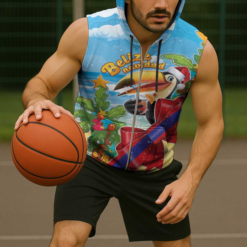 Belize Navidad Christmas Sleeveless Zip Hoodie Funny Santa Toucan - Wonder Print Shop