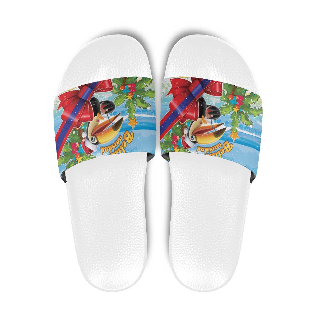 Belize Navidad Christmas Slide Sandals Funny Santa Toucan - Wonder Print Shop