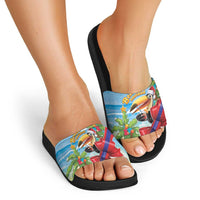 Belize Navidad Christmas Slide Sandals Funny Santa Toucan - Wonder Print Shop