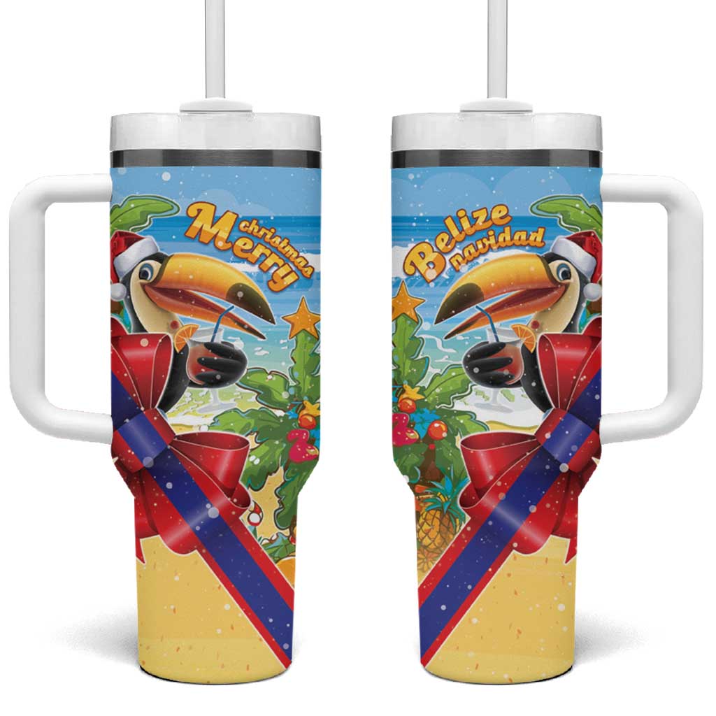 Belize Navidad Christmas Tumbler With Handle Funny Santa Toucan - Wonder Print Shop