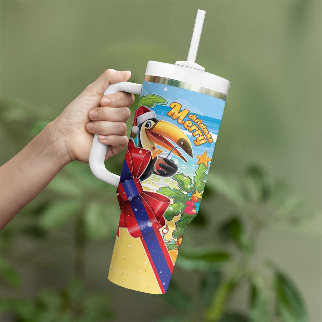 Belize Navidad Christmas Tumbler With Handle Funny Santa Toucan - Wonder Print Shop