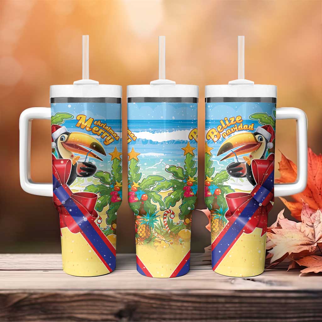 Belize Navidad Christmas Tumbler With Handle Funny Santa Toucan - Wonder Print Shop