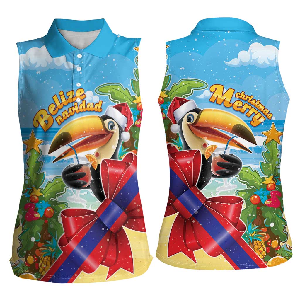 Belize Navidad Christmas Women Sleeveless Polo Shirt Funny Santa Toucan - Wonder Print Shop