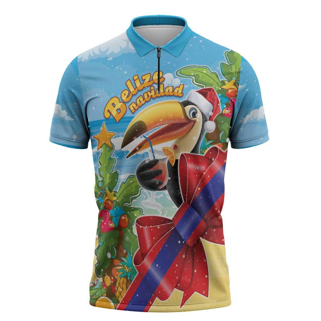 Belize Navidad Christmas Zipper Polo Shirt Funny Santa Toucan - Wonder Print Shop