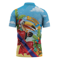 Belize Navidad Christmas Zipper Polo Shirt Funny Santa Toucan - Wonder Print Shop