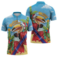Belize Navidad Christmas Zipper Polo Shirt Funny Santa Toucan - Wonder Print Shop